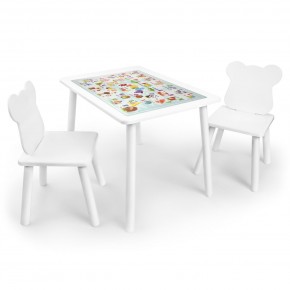 Детский комплект стол и два стула Мишка Rolti Baby с накладкой Алфавит (белая столешница/белое сиденье/белые ножки) в Кировграде - kirovgrad.ok-mebel.com | фото