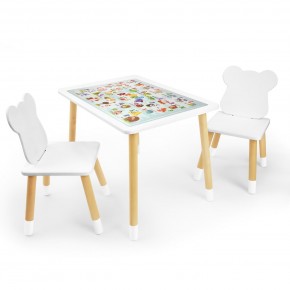 Детский комплект стол и два стула Мишка Rolti Baby с накладкой Алфавит (белая столешница/белое сиденье/береза ножки) в Кировграде - kirovgrad.ok-mebel.com | фото