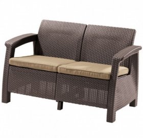 Диван пластиковый Корфу (Corfu love seat) коричневый - серо-бежевый* в Кировграде - kirovgrad.ok-mebel.com | фото 2