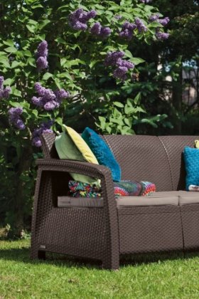 Диван пластиковый Корфу Макс (Corfu love seat max) коричневый в Кировграде - kirovgrad.ok-mebel.com | фото 2