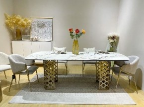 Стол CHIAVARI 220 KL-188 Контрастный мрамор матовый, итальянская керамика / Шампань, ®DISAUR в Кировграде - kirovgrad.ok-mebel.com | фото 2